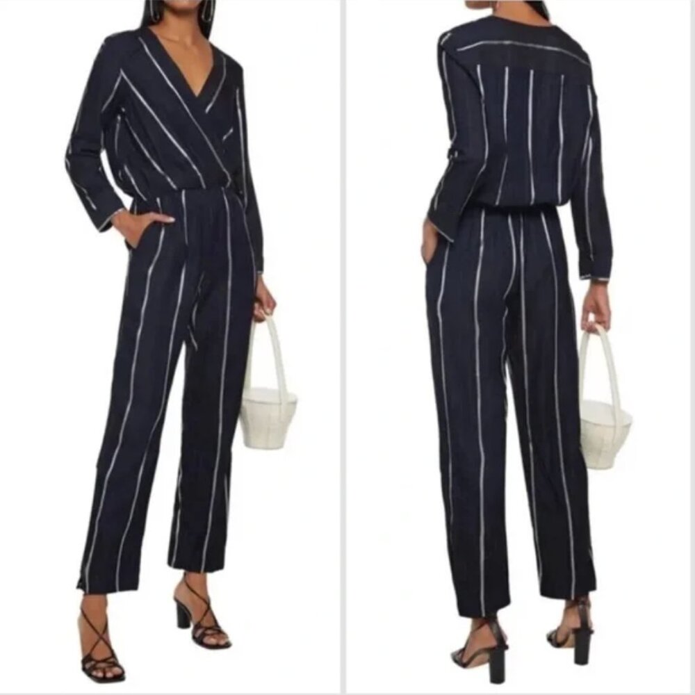Maje Navy Blue Striped Jumpsuit – Size 40 – Excellent Condition